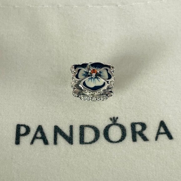 Pandora Charms Pandora Moments Collection Blue Pansy Charm with Gift Box